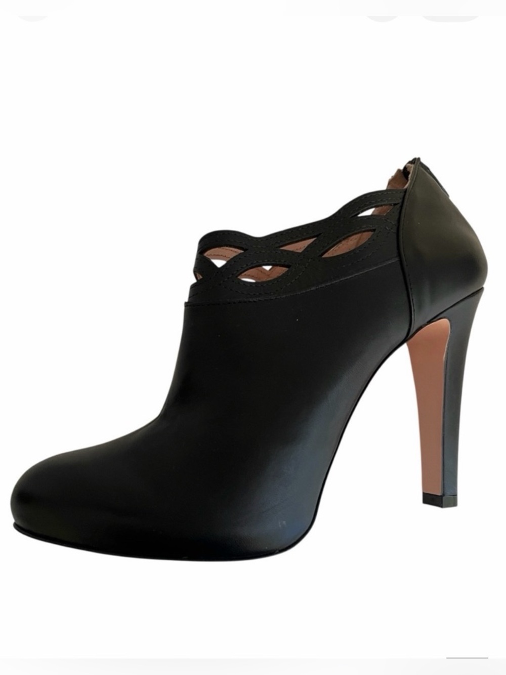 Red Valentino Black Leather High Heel Ankle Booties With Laser Cut Detail 40(9.5